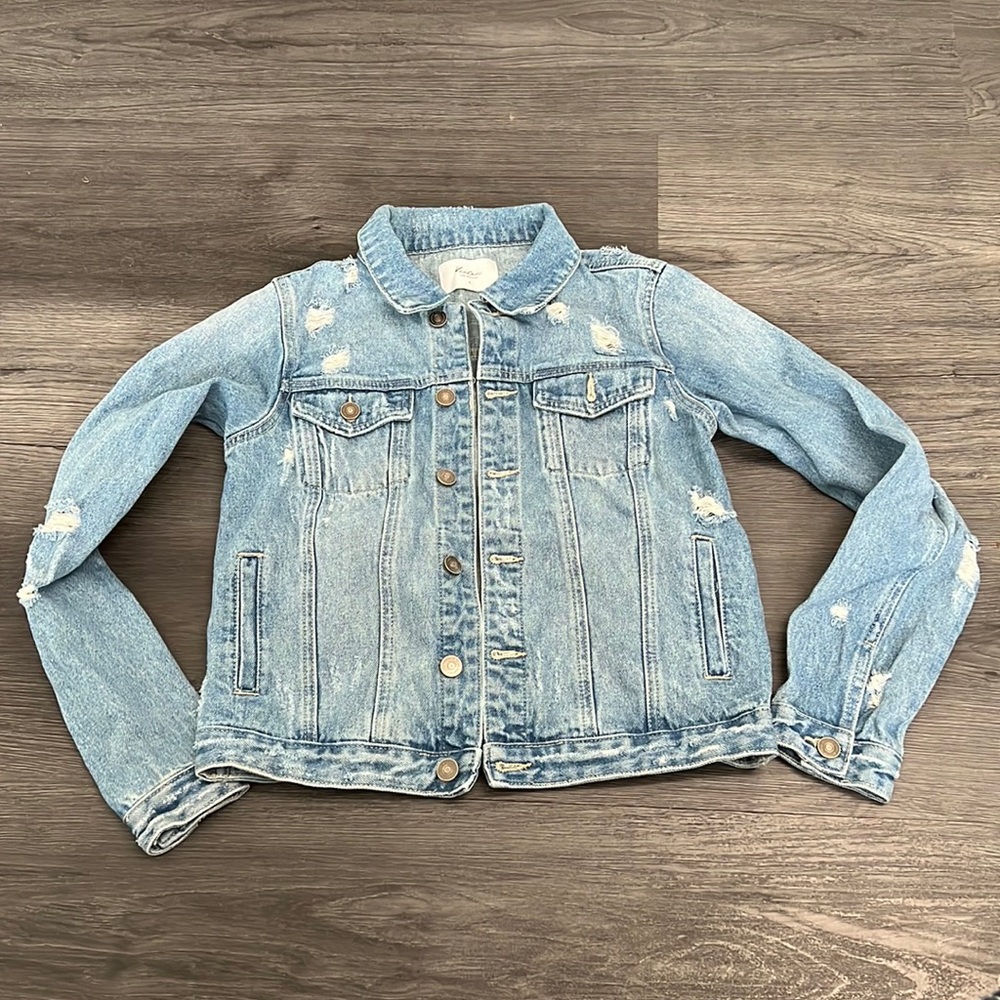 Kancan Light Wash Jean Denim Jacket Distressed Size Small